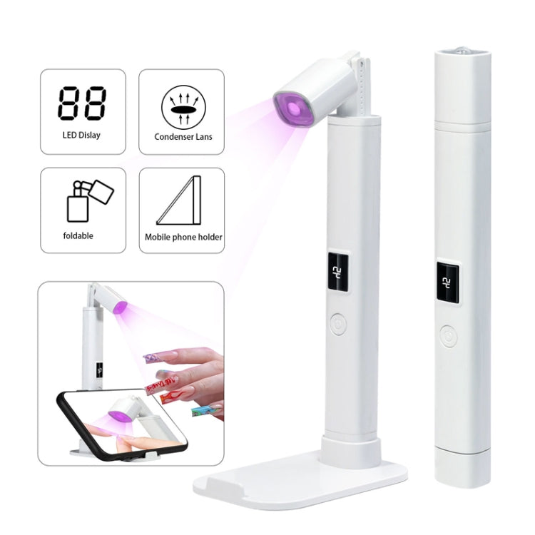UV LED Nail Lamp Portable Retractable Nail Drying Light Mini Handheld Nail Dryer Lamp With Bracket(White)