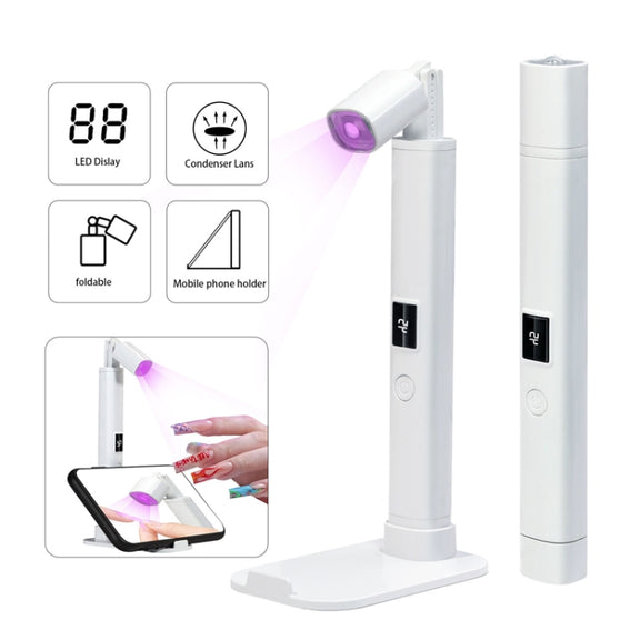 UV LED Nail Lamp Portable Retractable Nail Drying Light Mini Handheld Nail Dryer Lamp With Bracket(White)