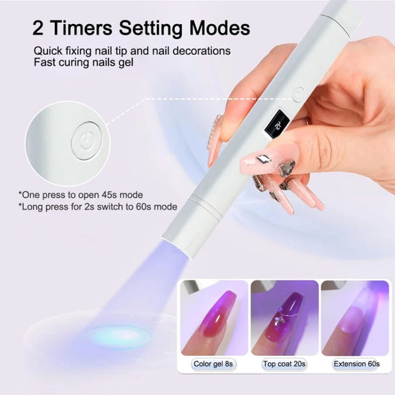 UV LED Nail Lamp Portable Retractable Nail Drying Light Mini Handheld Nail Dryer Lamp With Bracket(White)