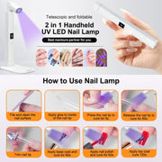 UV LED Nail Lamp Portable Retractable Nail Drying Light Mini Handheld Nail Dryer Lamp With Bracket(White)