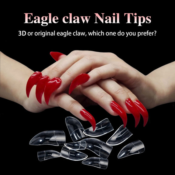 100pcs /Box Stiletto Nail Tips Halloween Style Stiletto False Eagle Claw Art Nails(Transparent)