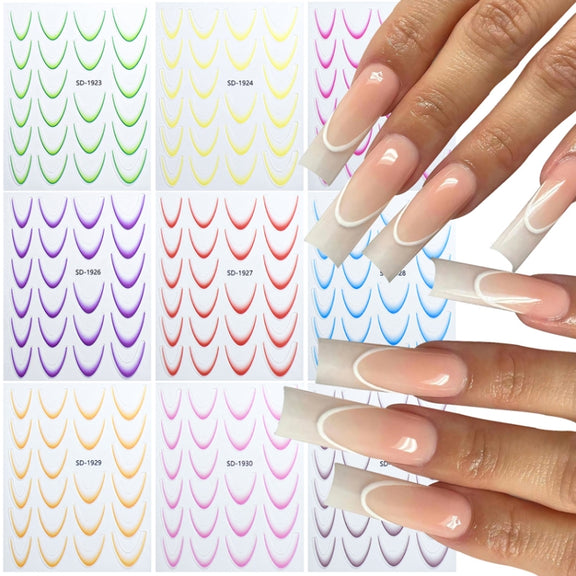 SD-1923 Line Nail Art Stickers Self-Adhesive Gradient Color French Manicure Stickers DIY Nail Tips Decals