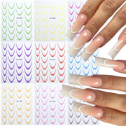 SD-1931 Line Nail Art Stickers Self-Adhesive Gradient Color French Manicure Stickers DIY Nail Tips Decals
