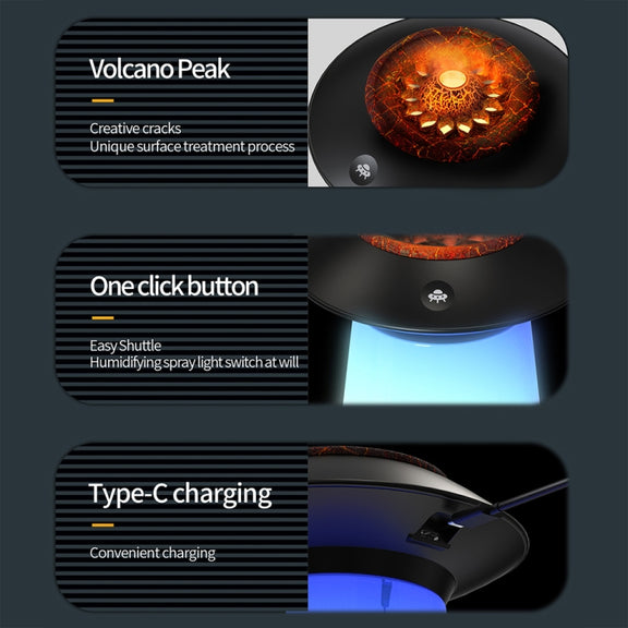 HX126 Sound Pickup RGB Light Volcano Humidifier Simulated Flame Aromatherapy Machine, Color: Black
