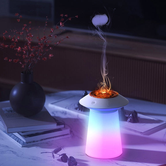 HX126 Sound Pickup RGB Light Volcano Humidifier Simulated Flame Aromatherapy Machine, Color: Black