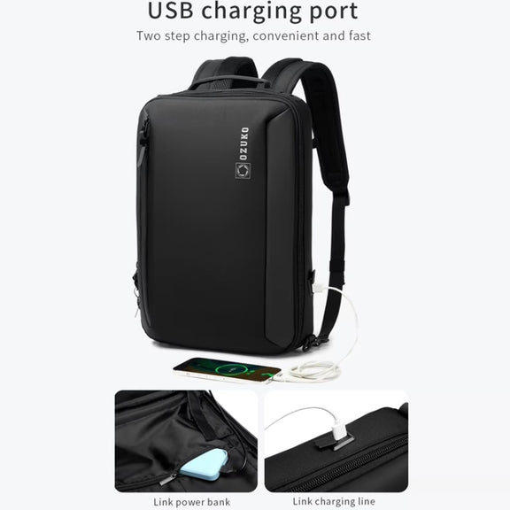 Ozuko Business Laptop USB Backpack Men Schoolbag(Dark Blue)