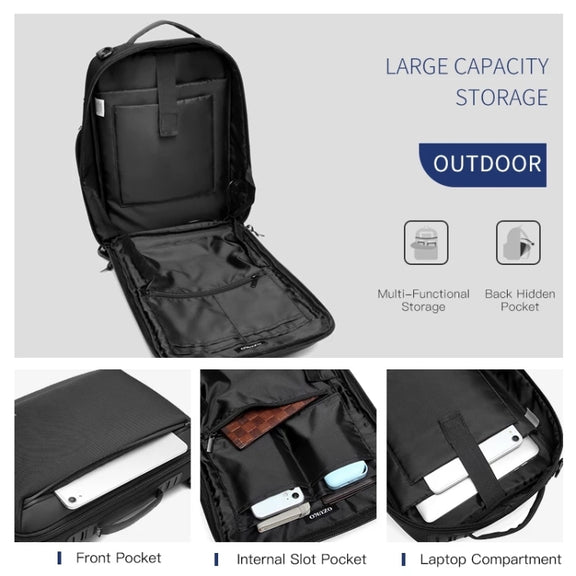 Ozuko Business Laptop USB Backpack Men Schoolbag(Black)