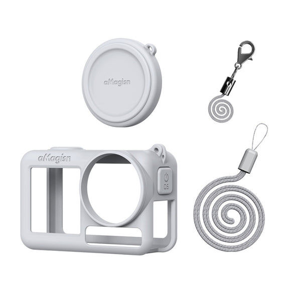 For DJI Osmo Action 5 Pro aMagisn Silicone Protective Case with Lanyard and Lens Cap(Light Gray)