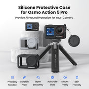 For DJI Osmo Action 5 Pro aMagisn Silicone Protective Case with Lanyard and Lens Cap(Light Gray)