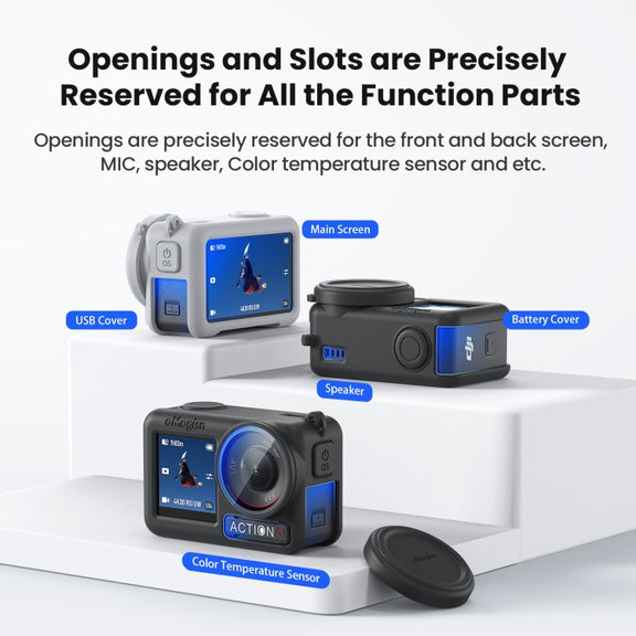 For DJI Osmo Action 5 Pro aMagisn Silicone Protective Case with Lanyard and Lens Cap(Light Gray)