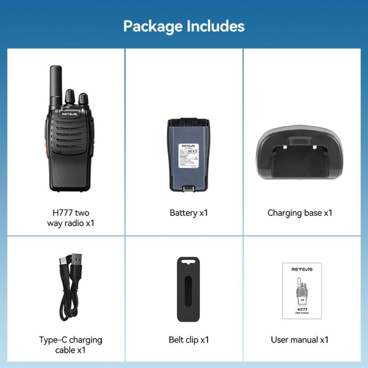 RETEVIS H777 16 Channels Compact Portable Handheld Walkie Talkie With Charging Base, Style: PMR