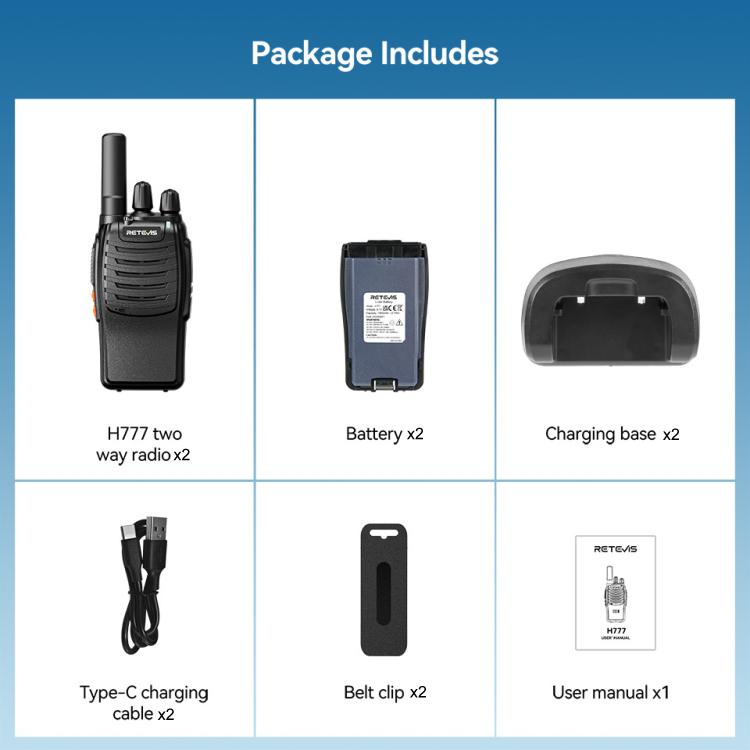 RETEVIS H777 1pair 16 Channels Compact Portable Handheld Walkie Talkie With Charging Base, Style: PMR