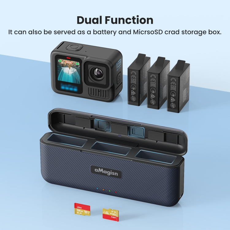 For GoPro HERO13 Black aMagisn Battery Charging Box Triple Slot Charging Case