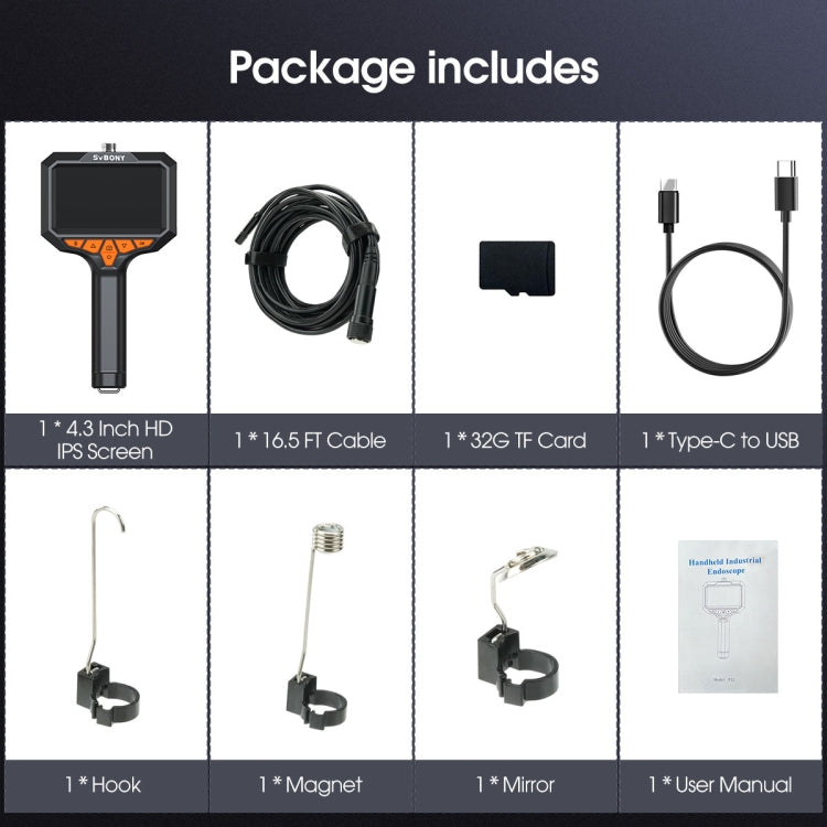 SVBONY SM501 Industrial Borescope 2 Megapixel HD 4.3-inch IP67 Water-resistant Probe