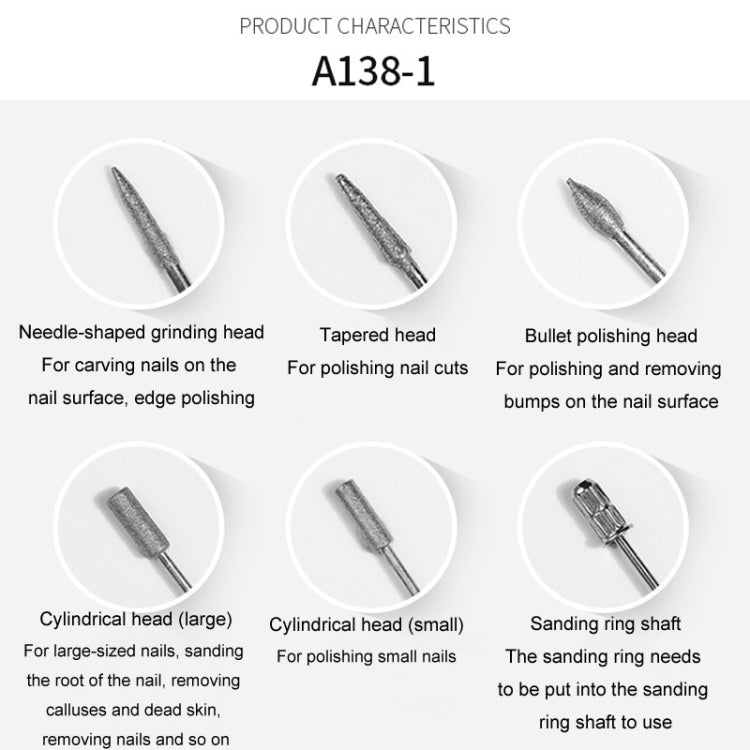 A138-2 Manicure Grinding Heads Set Nail Polishers Accessories Nail Tools