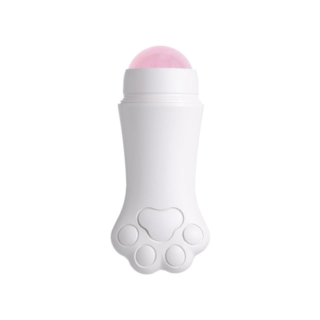 Natural Rose Quartz Face Oil Absorbing Roller Volcanic Stone Facial Skin Repair Cleansing Massager(White)