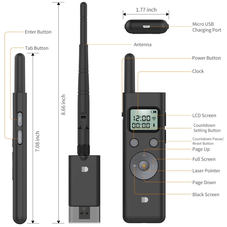 Doosl DSIT037 300m Long Distance Laser Remote Control Green Light Page Turner