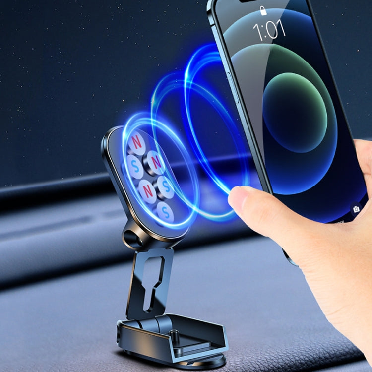 D11 Magnetic Folding Car Phone Holder Rotatable Dashboard Stick-On Navigation Stand(Silver Gloosy)