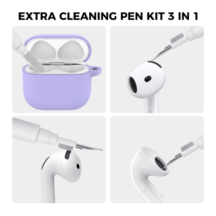 For Airpods 4 AhaStyle WG163 Earphone Drop-Proof Dust-Proof Silicone Protective Case With Cleanning Pen(Pink)