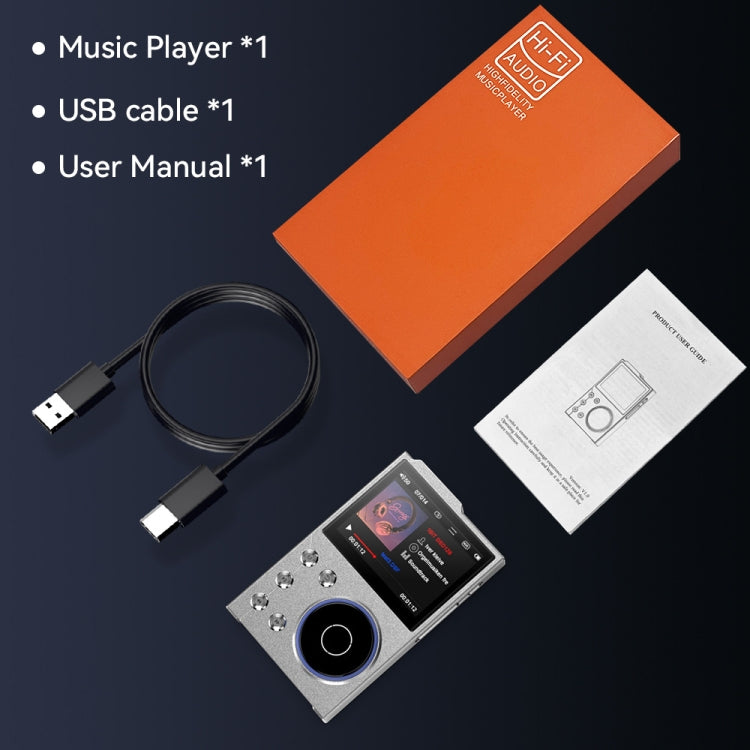 2.4 Inch HIFI Bluetooth Music Player DSD256 Mastering Sound Quality Walkman, Memory: 16GB+16GB(Black)