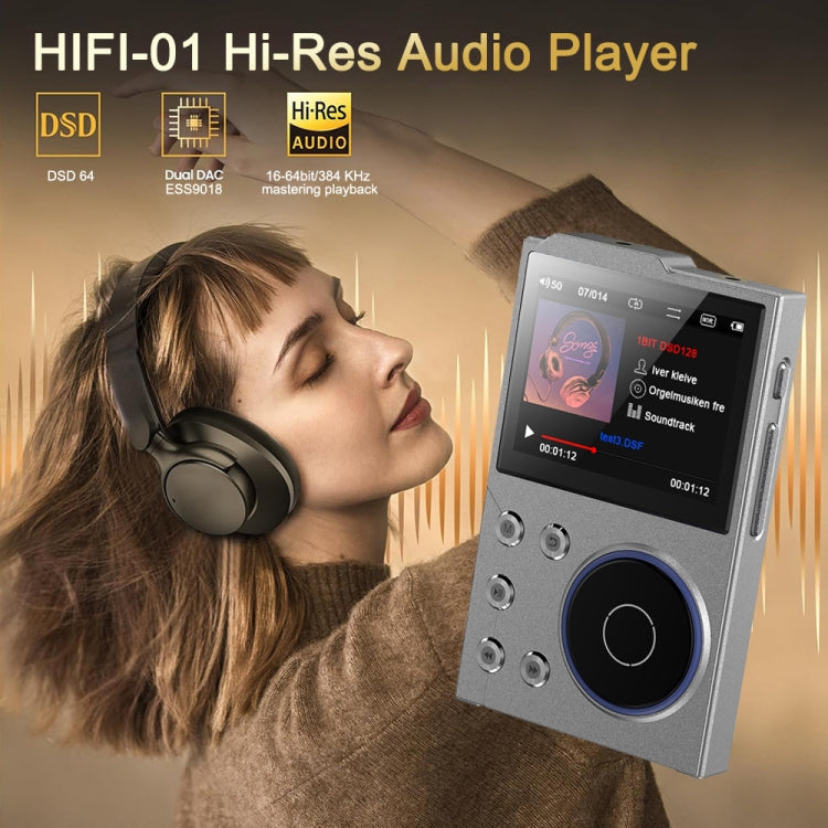2.4 Inch HIFI Bluetooth Music Player DSD256 Mastering Sound Quality Walkman, Memory: 16GB+16GB(Black)