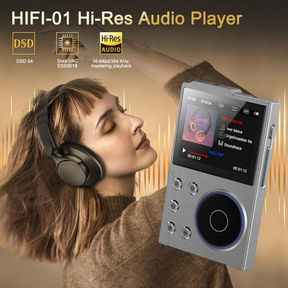2.4 Inch HIFI Bluetooth Music Player DSD256 Mastering Sound Quality Walkman, Memory: 16GB+16GB(Black)