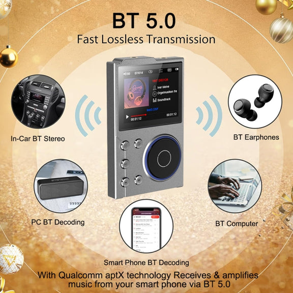 2.4 Inch HIFI Bluetooth Music Player DSD256 Mastering Sound Quality Walkman, Memory: 16GB+32GB(Gray)
