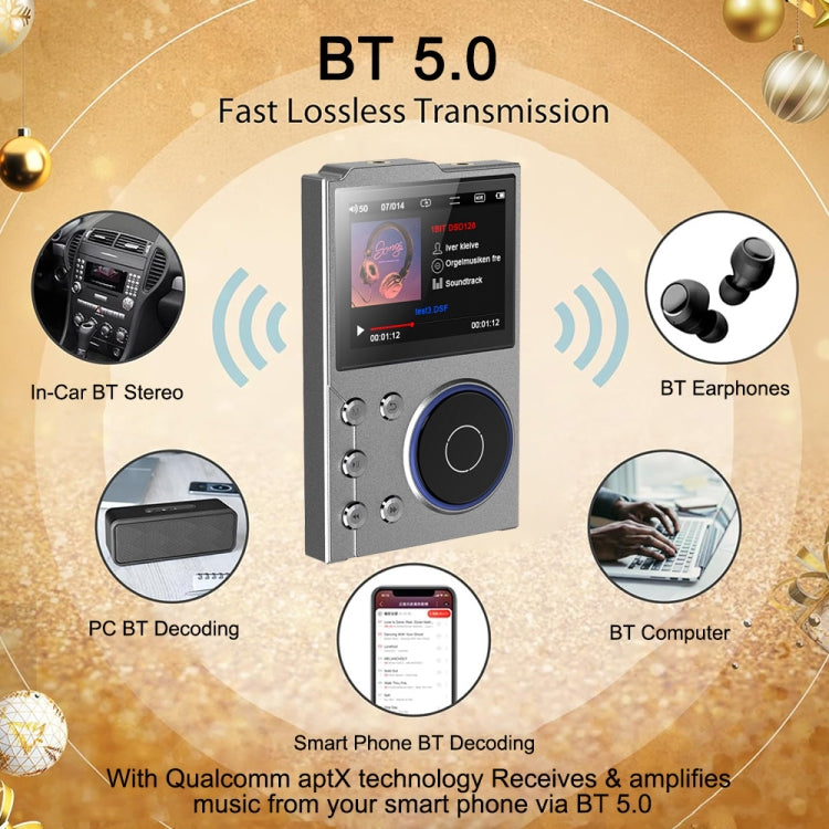 2.4 Inch HIFI Bluetooth Music Player DSD256 Mastering Sound Quality Walkman, Memory: 16GB+32GB(Black)