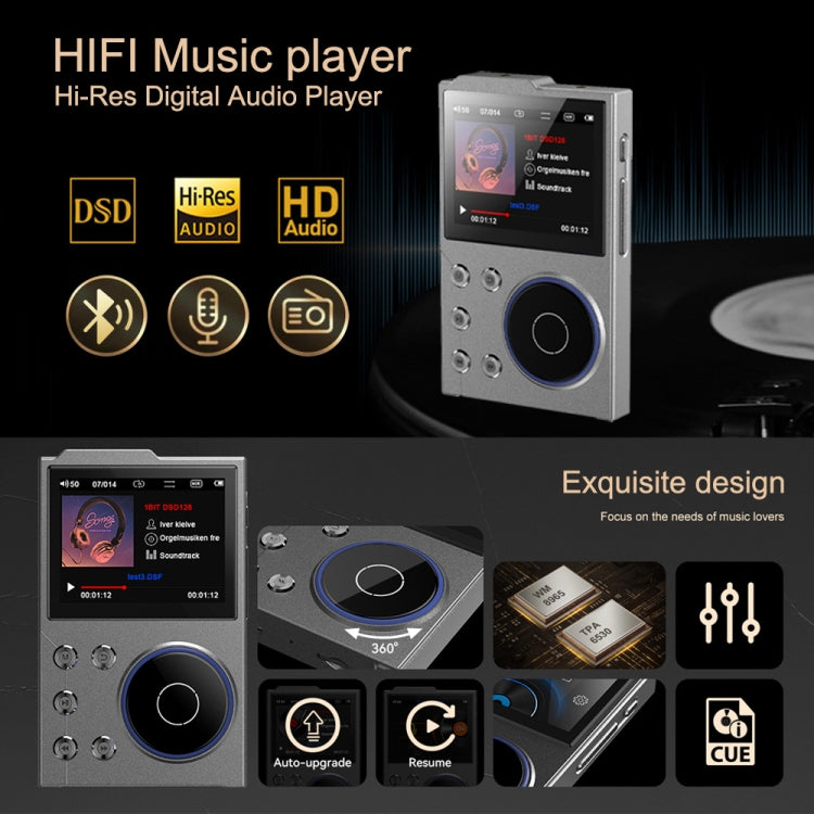 2.4 Inch HIFI Bluetooth Music Player DSD256 Mastering Sound Quality Walkman, Memory: 16GB(Black)