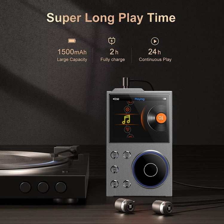 2.4 Inch HIFI Bluetooth Music Player DSD256 Mastering Sound Quality Walkman, Memory: 16GB+8GB(Black)