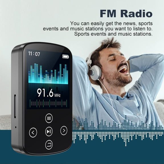MP3 Bluetooth Music Player HIFI Sports Clip Touch Screen MP4, Memory: 32GB(Black)