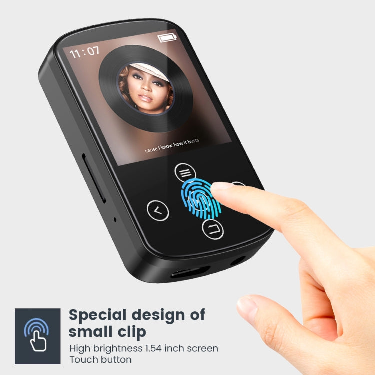 MP3 Bluetooth Music Player HIFI Sports Clip Touch Screen MP4, Memory: 32GB(Black)