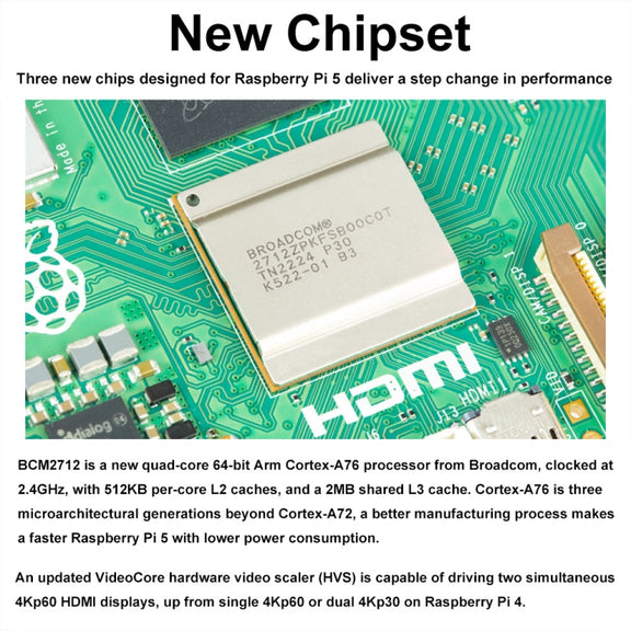 Waveshare For Raspberry Pi 5 2.4GHz Quad-Core BCM2712 Processor Development Board, Spec: 8GB
