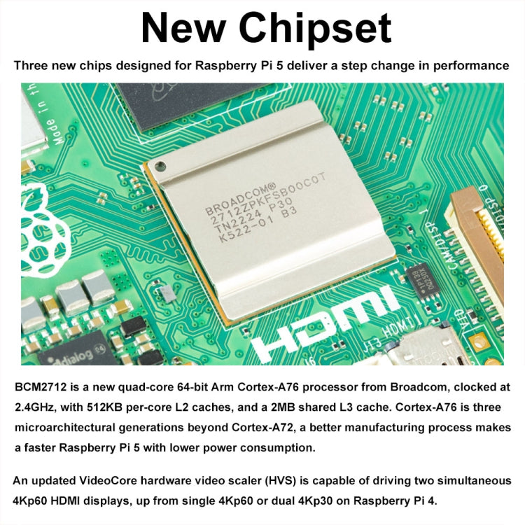 Waveshare For Raspberry Pi 5 2.4GHz Quad-Core BCM2712 Processor Development Board, Spec: 4GB