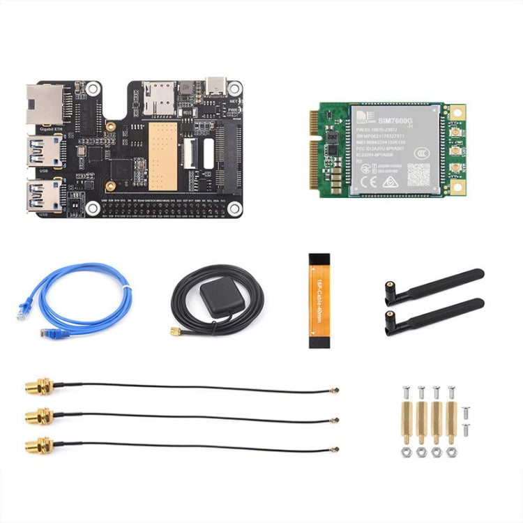 Waveshare For Raspberry Pi 5 PCIe to MiniPCIe / Gigabit Ethernet / USB 3.2 Gen1 HAT, Spec: SIM7600G-H