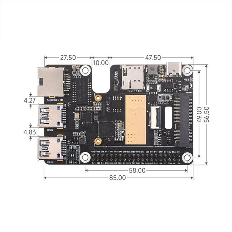 Waveshare For Raspberry Pi 5 PCIe to MiniPCIe / Gigabit Ethernet / USB 3.2 Gen1 HAT, Spec: No Accessories