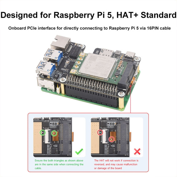 Waveshare For Raspberry Pi 5 PCIe to MiniPCIe / Gigabit Ethernet / USB 3.2 Gen1 HAT, Spec: No Accessories
