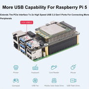 Waveshare For Raspberry Pi 5 PCIe to MiniPCIe / Gigabit Ethernet / USB 3.2 Gen1 HAT, Spec: No Accessories