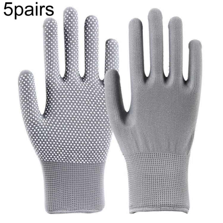 5pairs Outdoor Breathable Non-slip Particle Silicone Hiking Riding Nylon Gloves Thin Mittens(Grey)