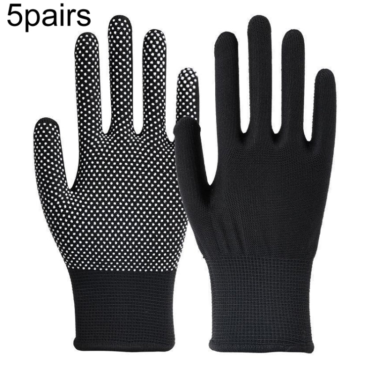5pairs Outdoor Breathable Non-slip Particle Silicone Hiking Riding Nylon Gloves Thin Mittens(Black)