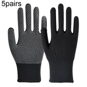 5pairs Outdoor Breathable Non-slip Particle Silicone Hiking Riding Nylon Gloves Thin Mittens(Black)