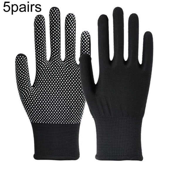 5pairs Outdoor Breathable Non-slip Particle Silicone Hiking Riding Nylon Gloves Thin Mittens(Black)