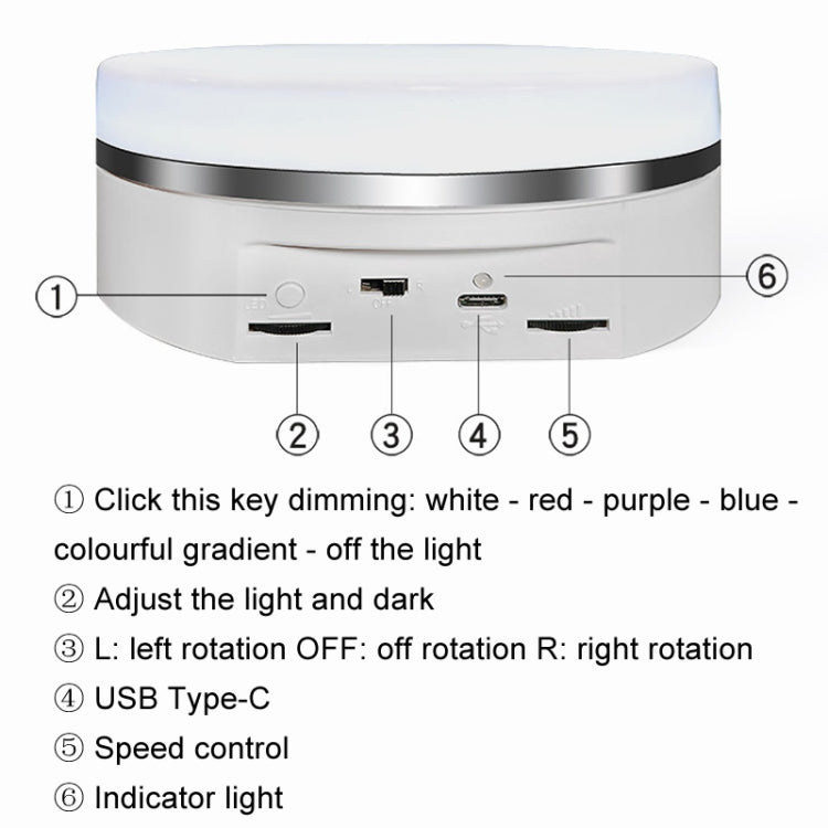 Intelligent Colourful Light Electric Speed Contro Round 360 Degree Rotating Plate Display Table, Color: White Plug-in