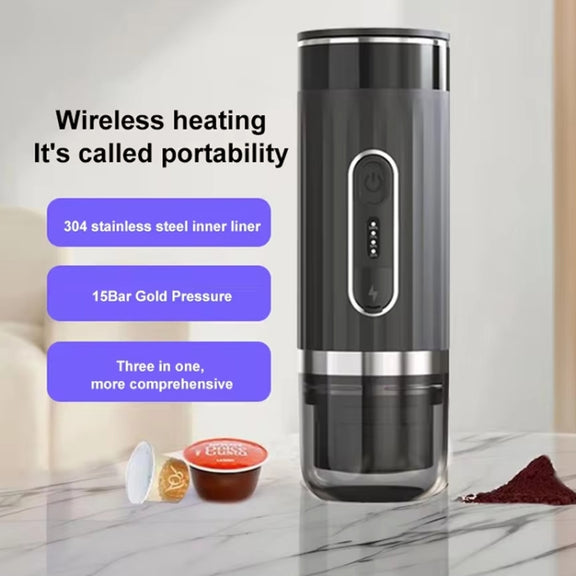 3 In 1 Automatic Wireless Italian Capsule Coffee Machine Portable Rechargeable Heating Coffee Maker(Black)