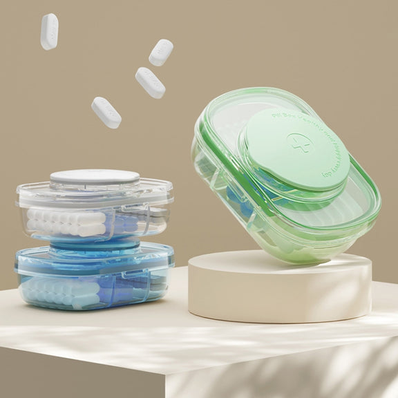 Portable Compartment Sealed Medicine Organizer Large Capacity Pill Dispenser(Green)