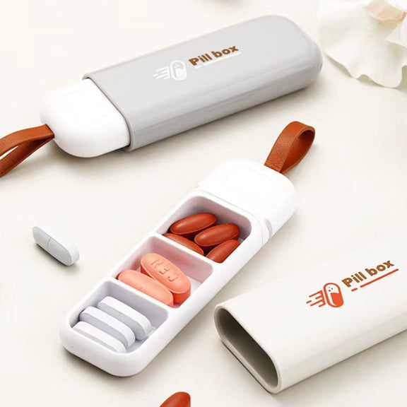 Portable Mini 3 Grids Pill Box Travel Sealed Moisture-proof Medicine Dispenser Pill Storage Box(White)