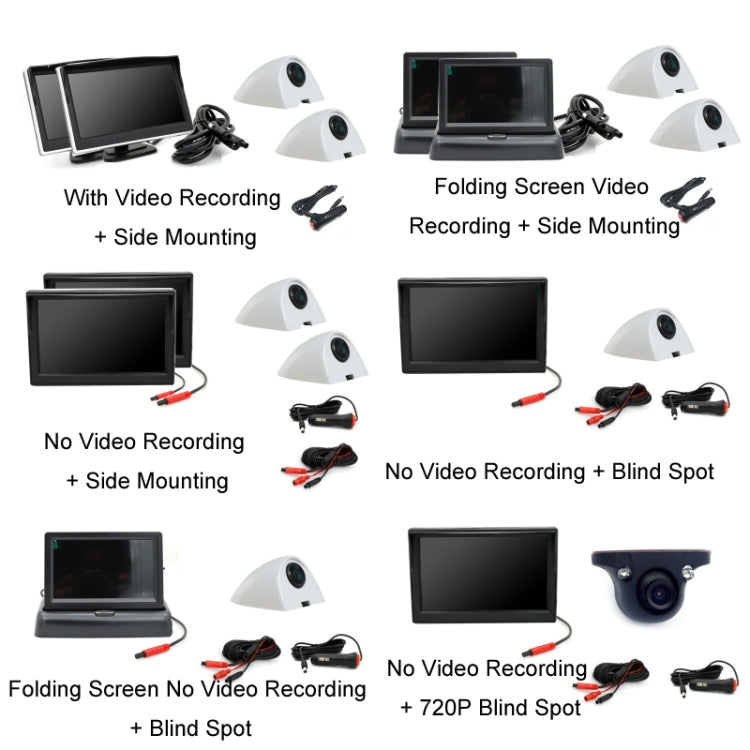 5 Inch AHD Video Monitor Car Reversing High-Definition Camera, Specification: Folding Screen Video Recording + Side Mounting