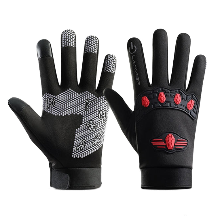 LANYIER Fall Winter Men Outdoor Motorcycle Gloves Riding Warm Windproof Anti-Slip Water-resistant Touch Screen Gloves, Size: Average(Red)