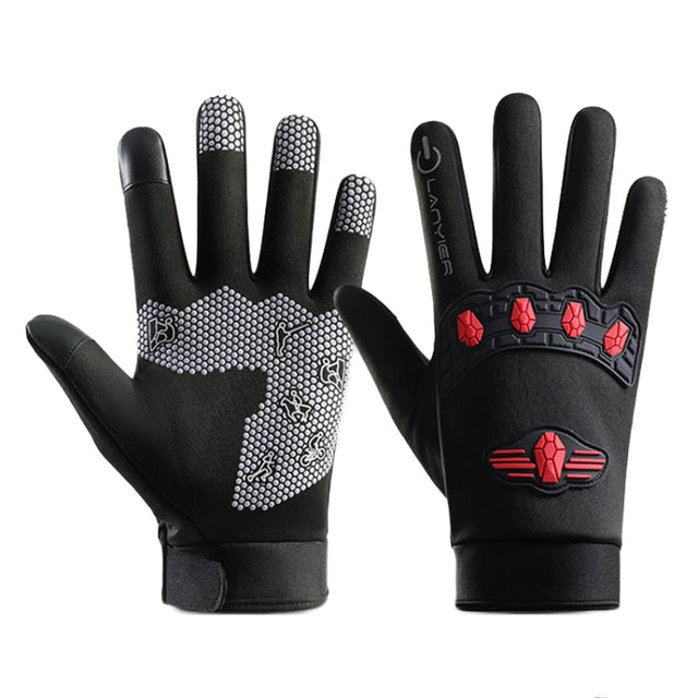 LANYIER Fall Winter Men Outdoor Motorcycle Gloves Riding Warm Windproof Anti-Slip Water-resistant Touch Screen Gloves, Size: Average(Red)