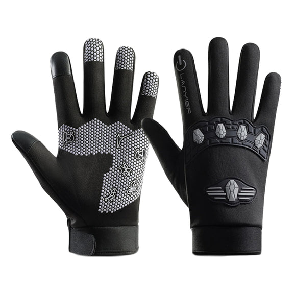 LANYIER Fall Winter Men Outdoor Motorcycle Gloves Riding Warm Windproof Anti-Slip Water-resistant Touch Screen Gloves, Size: Average(Gray)